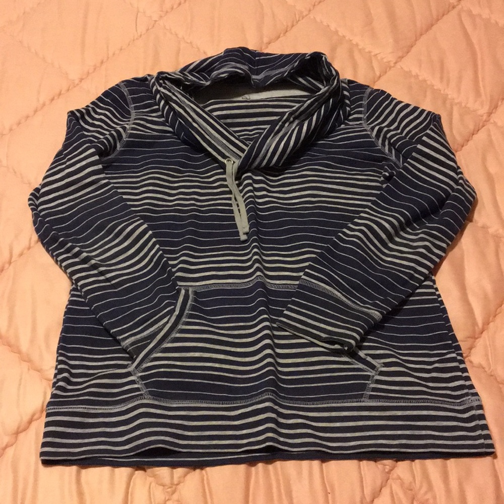 Striped Navy and Gray Pullover with Large Collar